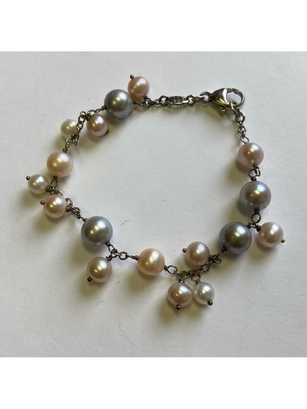 HONORA BRACELET CULTURED PEARLS WHITE GRAY PINK STERLING SILVER CHAIN HARDWARE